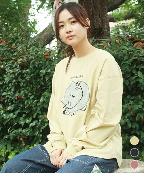 mof manul 20/-OE度詰め天竺 マヌルネコアップリケ リブT