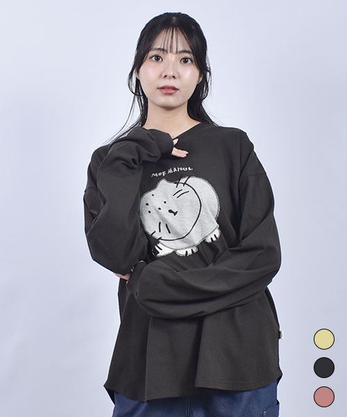 mof manul 20/-OE度詰め天竺 マヌルネコアップリケ リブT