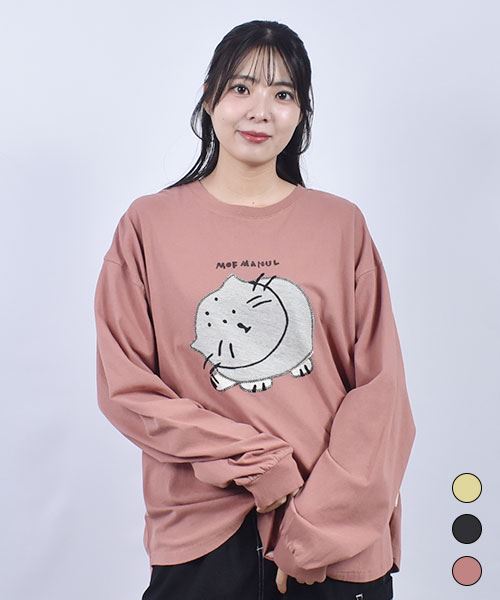 mof manul 20/-OE度詰め天竺 マヌルネコアップリケ リブT