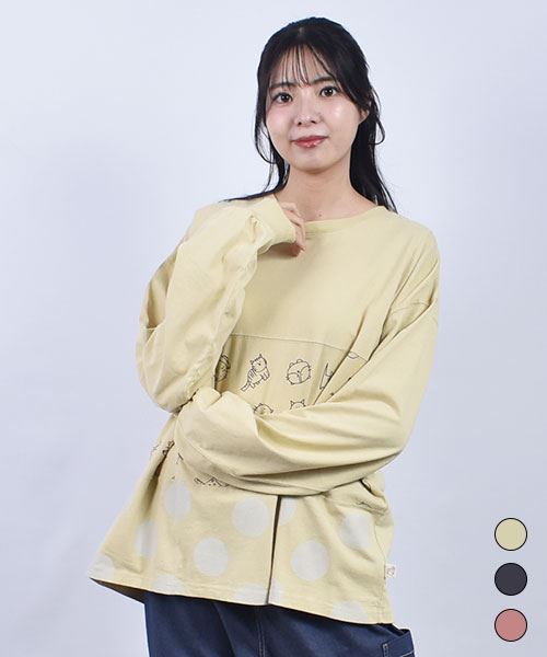 mof manul 20/-OE度詰め天竺 マヌル総柄×水玉 切替 リブT