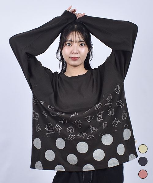 mof manul 20/-OE度詰め天竺 マヌル総柄×水玉 切替 リブT