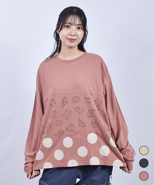 mof manul 20/-OE度詰め天竺 マヌル総柄×水玉 切替 リブT