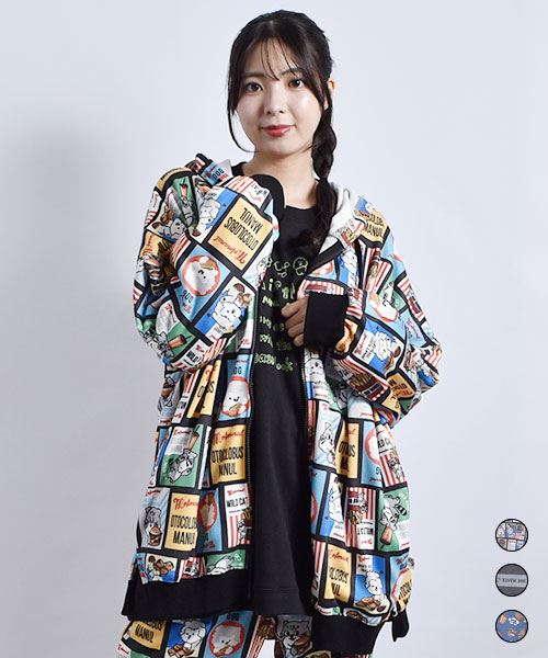 mof manul TC裏毛 総柄 BIG パーカー