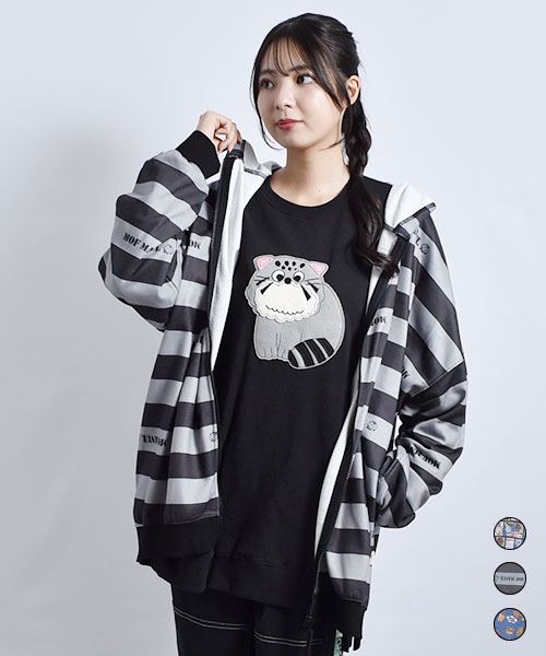 mof manul TC裏毛 総柄 BIG パーカー