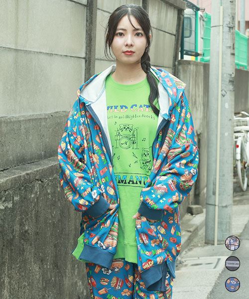 mof manul TC裏毛 総柄 BIG パーカー