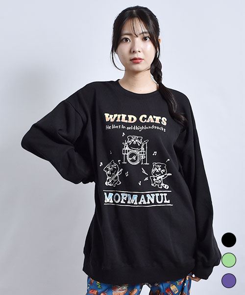 mof manul 裏毛 マヌルネコバンドプリント トレーナー