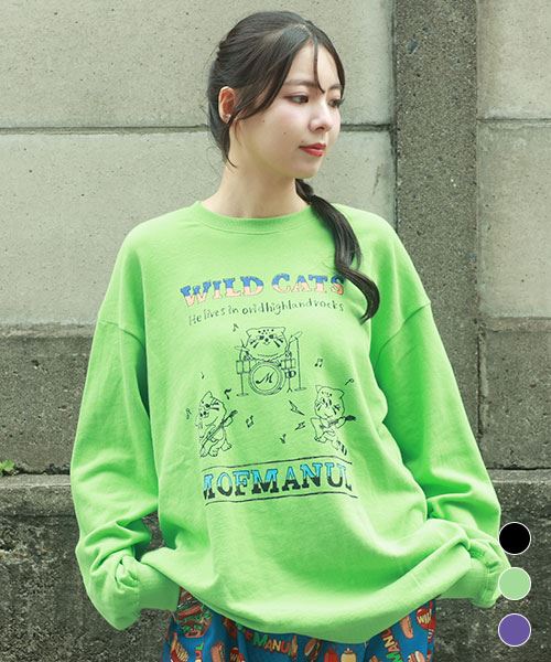 mof manul 裏毛 マヌルネコバンドプリント トレーナー