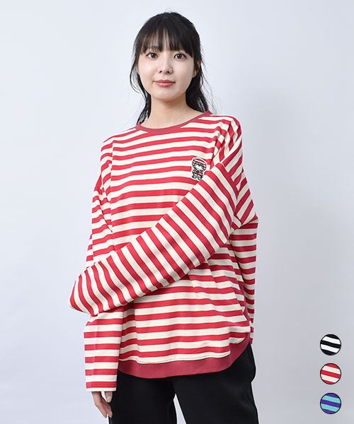 【スウェット トレーナー】 カーブリブ ボーダー トレーナー