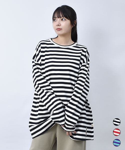 【スウェット トレーナー】 BIGシルエット ボーダー トレーナー