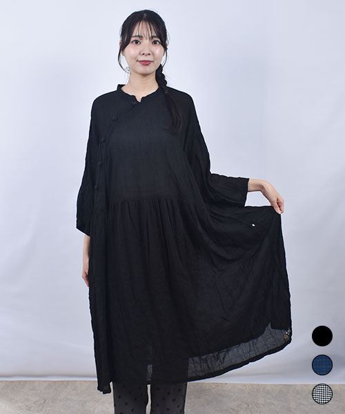 drug store's C/レーヨンシャーリング  チャイナボタン ワンピース