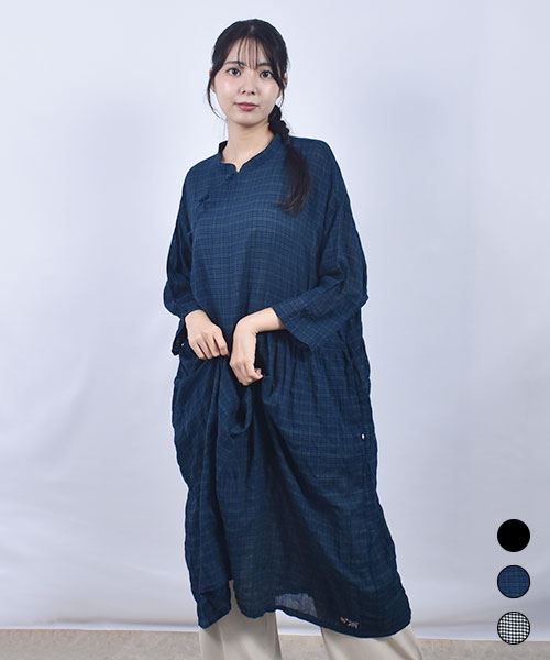 drug store's C/レーヨンシャーリング  チャイナボタン ワンピース