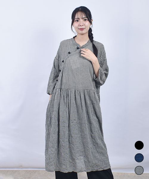 drug store's C/レーヨンシャーリング  チャイナボタン ワンピース