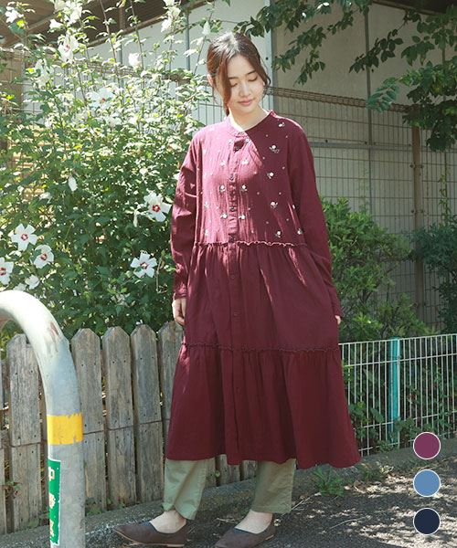 drug store's 花刺繍 ティアード 切替 ワンピース