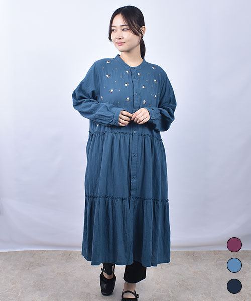 drug store's 花刺繍 ティアード 切替 ワンピース