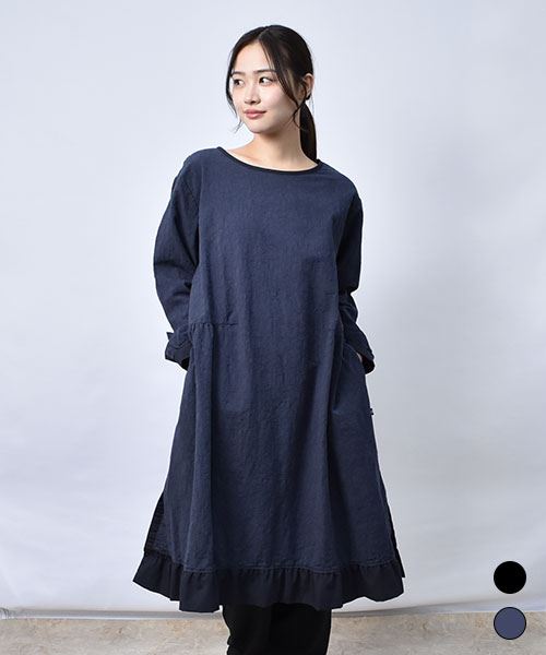 【ワンピース】 丸首 ジャガード ワンピース