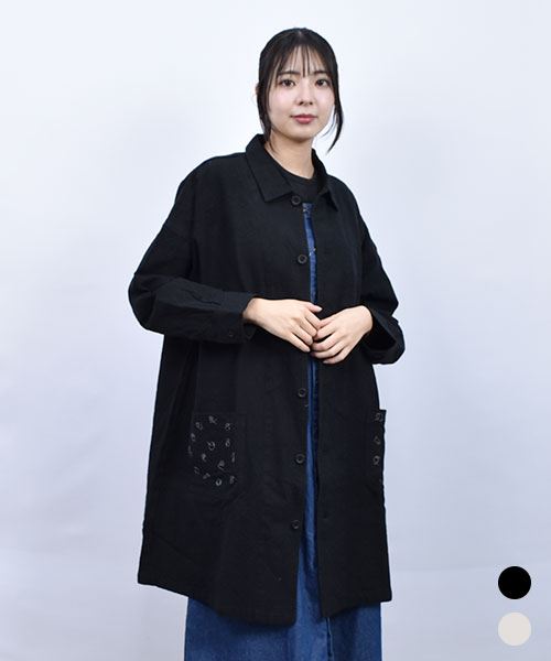 drug store's 無地ホップサップ 刺繍ポケット ロング 羽織