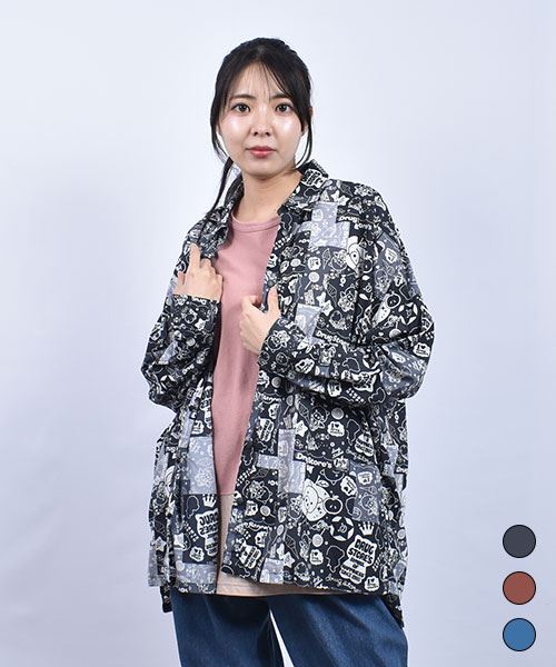 drug store's ブタ総柄プリント BIGシャツ