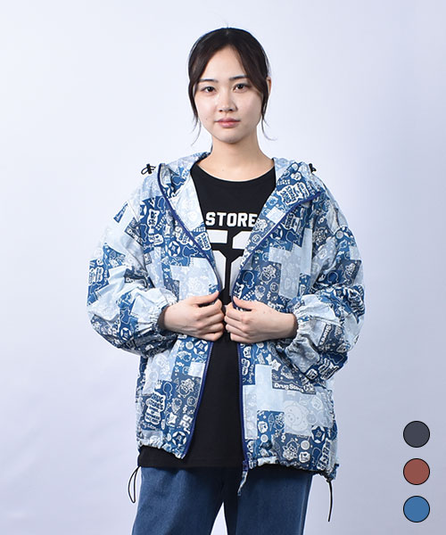 drug store's ブタ総柄プリント 袖太 パーカー