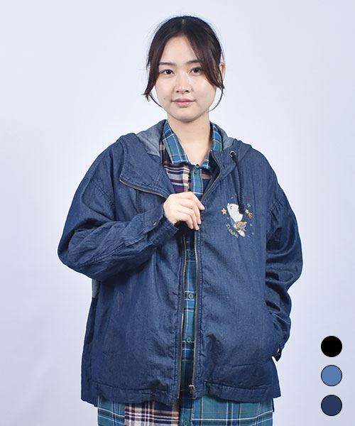 drug store's ブタ刺繍 バックロゴプリント デニム BIG ブルゾン