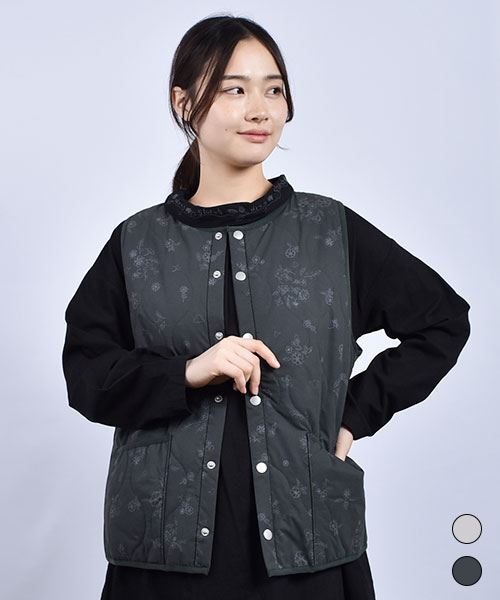 drug store's 総柄プリント キルト ベスト