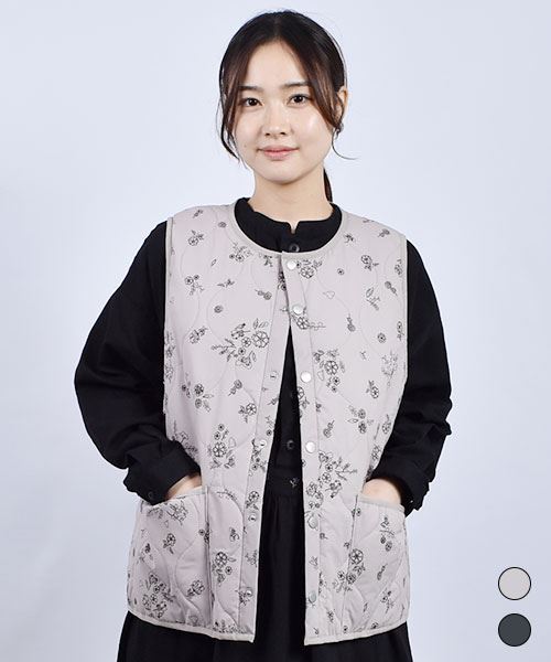 drug store's 総柄プリント キルト ベスト