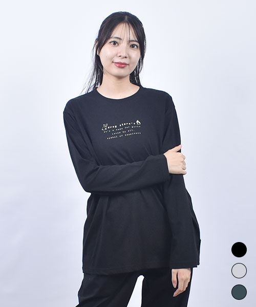 drug store's 18/-天竺 ブタ＆犬プリント 定番 セットイン リブ衿 ロンT