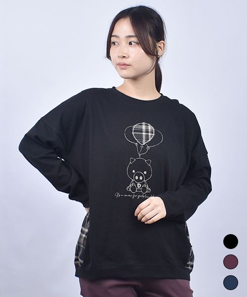 drug store's 18/-天竺 ブタバルーンプリント&アップリケ 長袖 BIGT