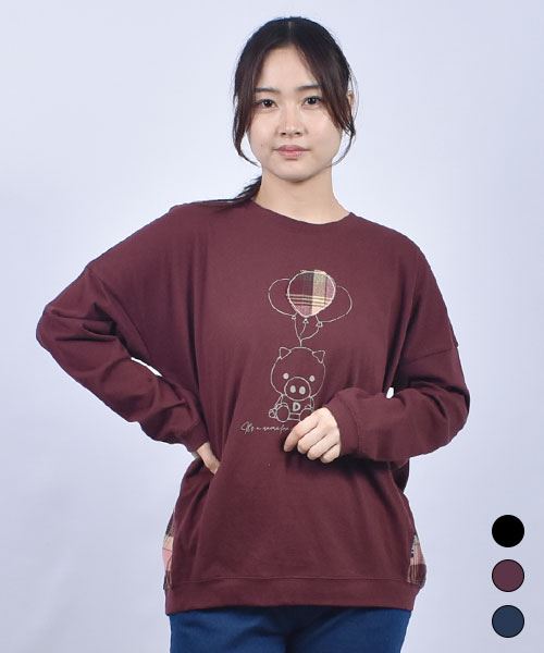 drug store's 18/-天竺 ブタバルーンプリント&アップリケ 長袖 BIGT