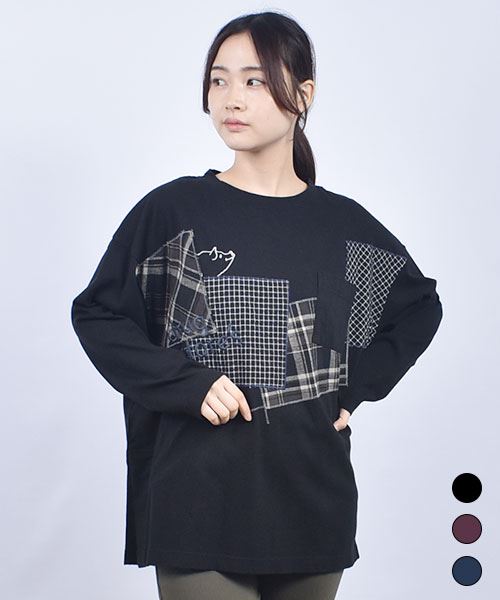 drug store's 18/-天竺 刺繍&アップリケ ロングスリット 丈長 T