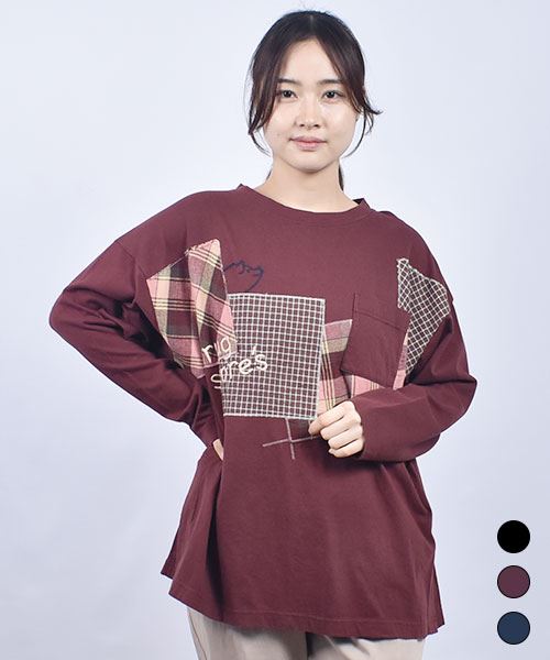 drug store's 18/-天竺 刺繍&アップリケ ロングスリット 丈長 T