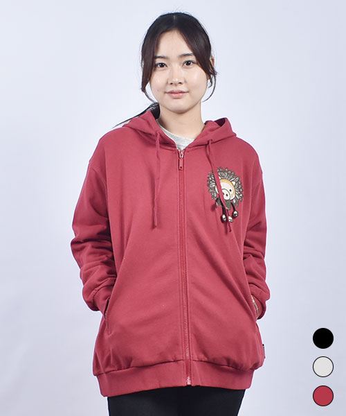 drug store's 裏毛 手足ぶらぶらブタアップリケ&バックプリント 袖裾リブ 丈長 パーカー