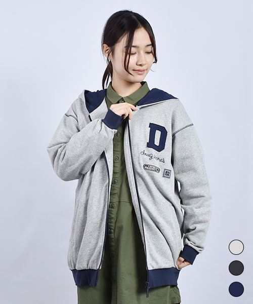 drug store's 裏毛 アップリケ&フェルトワッペン 配色 リブ パーカー