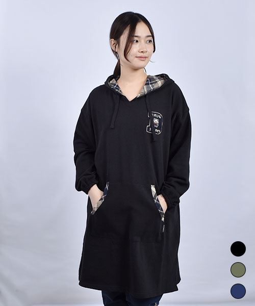 drug store's 裏毛 刺繍&フェルトワッペン パーカートレーナー ワンピース