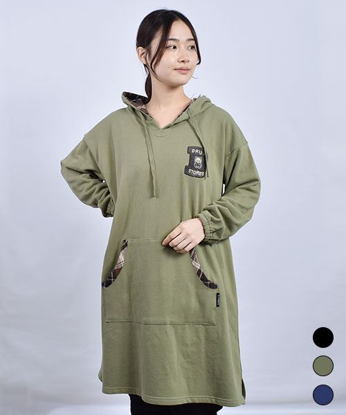 drug store's 裏毛 刺繍&フェルトワッペン パーカートレーナー ワンピース