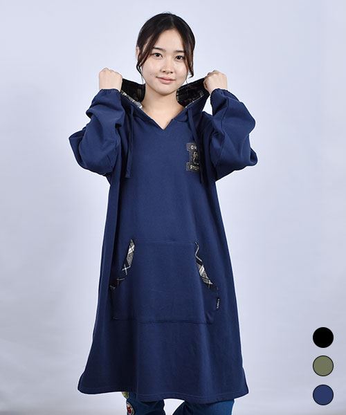 drug store's 裏毛 刺繍&フェルトワッペン パーカートレーナー ワンピース