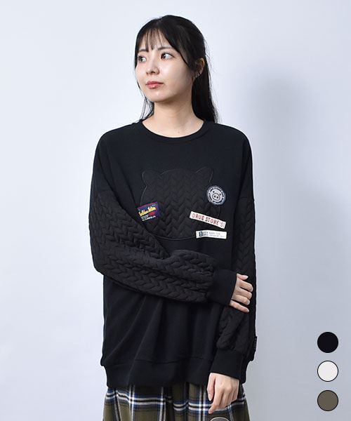 【トレーナー】 ふくれジャガード アップリケ トレーナー