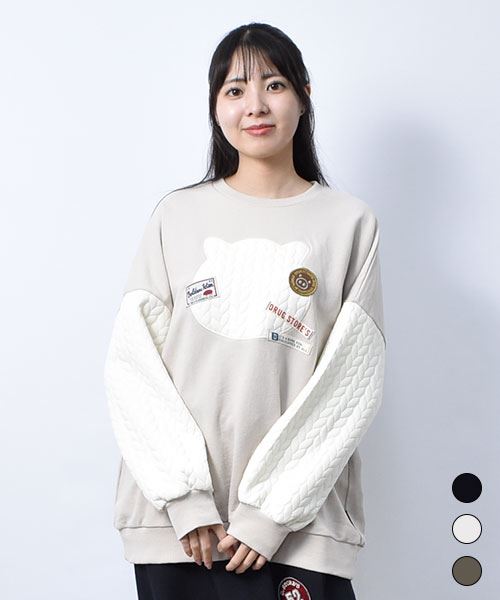 【トレーナー】 ふくれジャガード アップリケ トレーナー