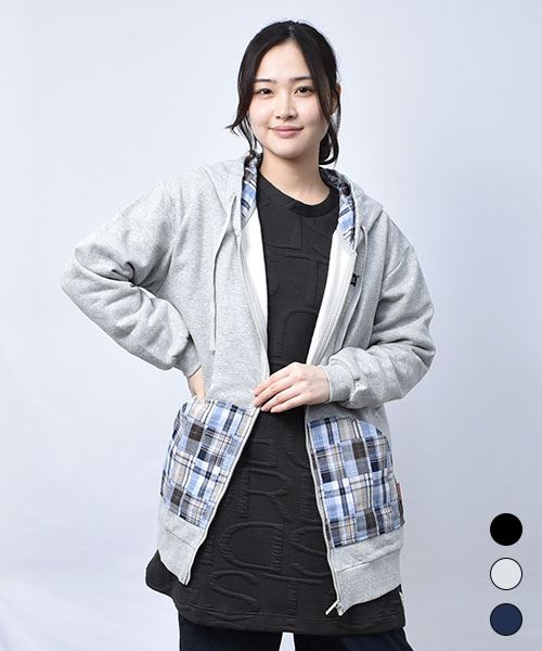 【パーカー / 裏起毛】 パッチワーク風 パーカー