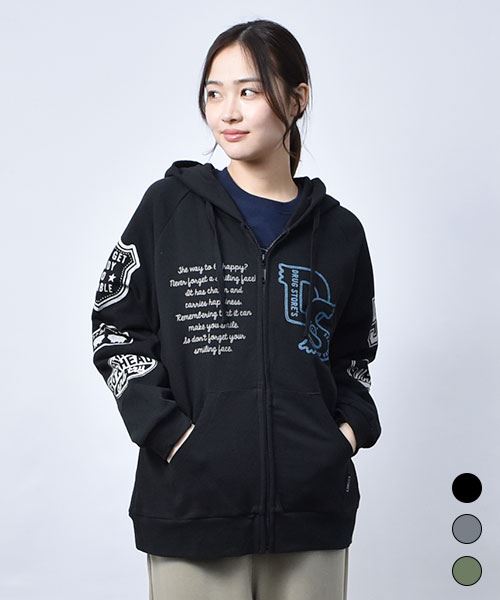 【パーカー】 ワッペンプリント ラグラン パーカー