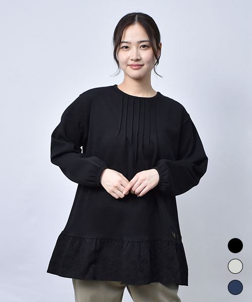 【スウェット トレーナー】 シフォン切替 ピンタック トレーナー