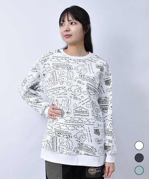 【スウェット トレーナー】 総柄 手書き風 トレーナー