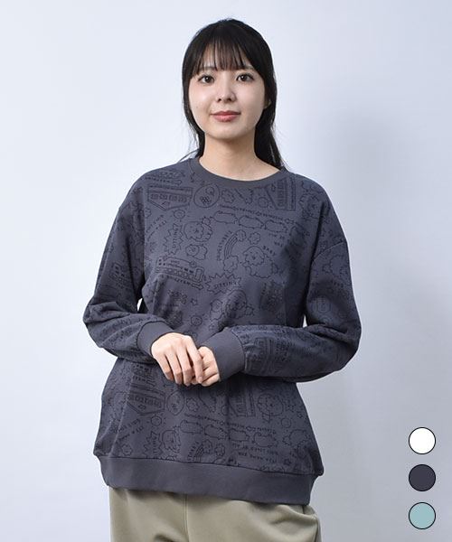 【スウェット トレーナー】 総柄 手書き風 トレーナー