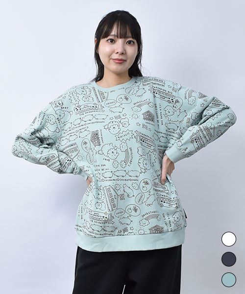 【スウェット トレーナー】 総柄 手書き風 トレーナー