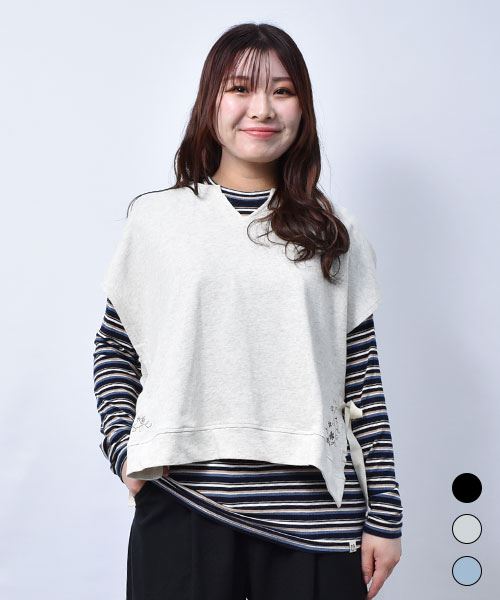 【ベスト】 花刺繍 サイドリボン ベスト