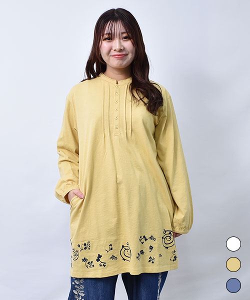 【チュニック】 うずプリント ピンタック チュニック