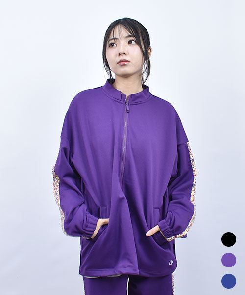 drug store's 細衿ZIP UP ブタ＆ロゴ刺繍 花柄プリントラインジャージ