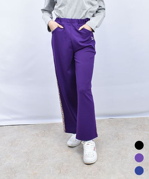 drug store's 脇花柄プリントライン ブタ刺繍　ジャージ ストレートパンツ