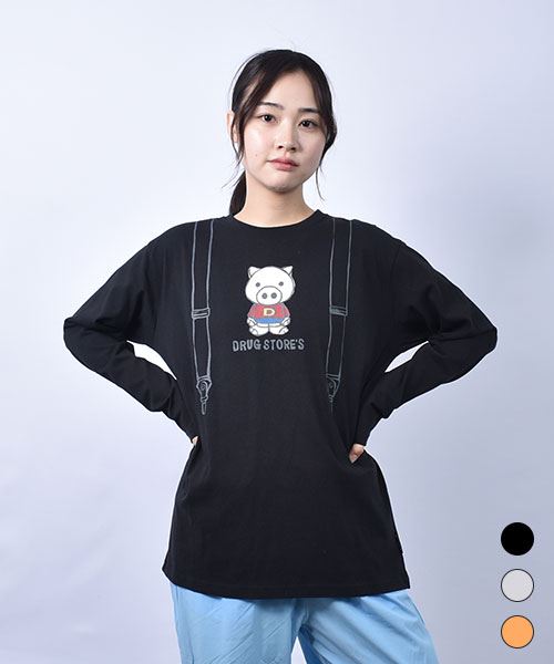 drug store's 20/-OE天竺 だまし絵 サスペンダー＆スタンディプリント  ロンT