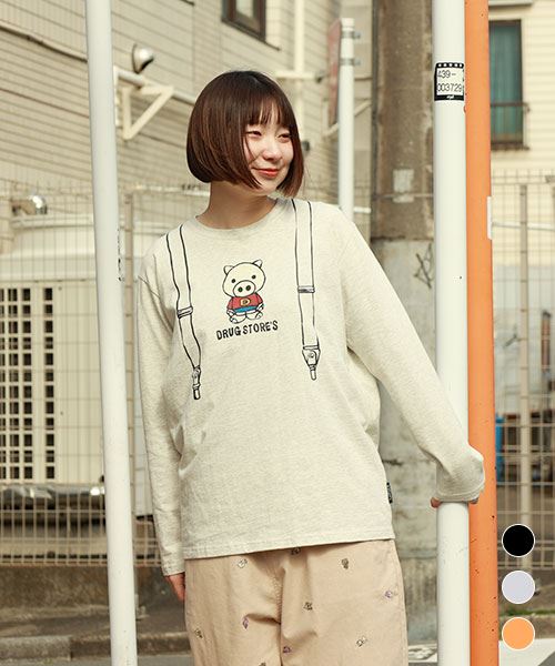 drug store's 20/-OE天竺 だまし絵 サスペンダー＆スタンディプリント  ロンT