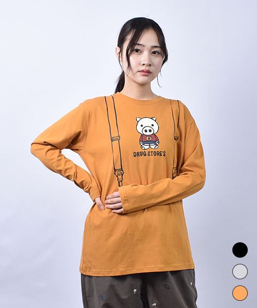 drug store's 20/-OE天竺 だまし絵 サスペンダー＆スタンディプリント  ロンT